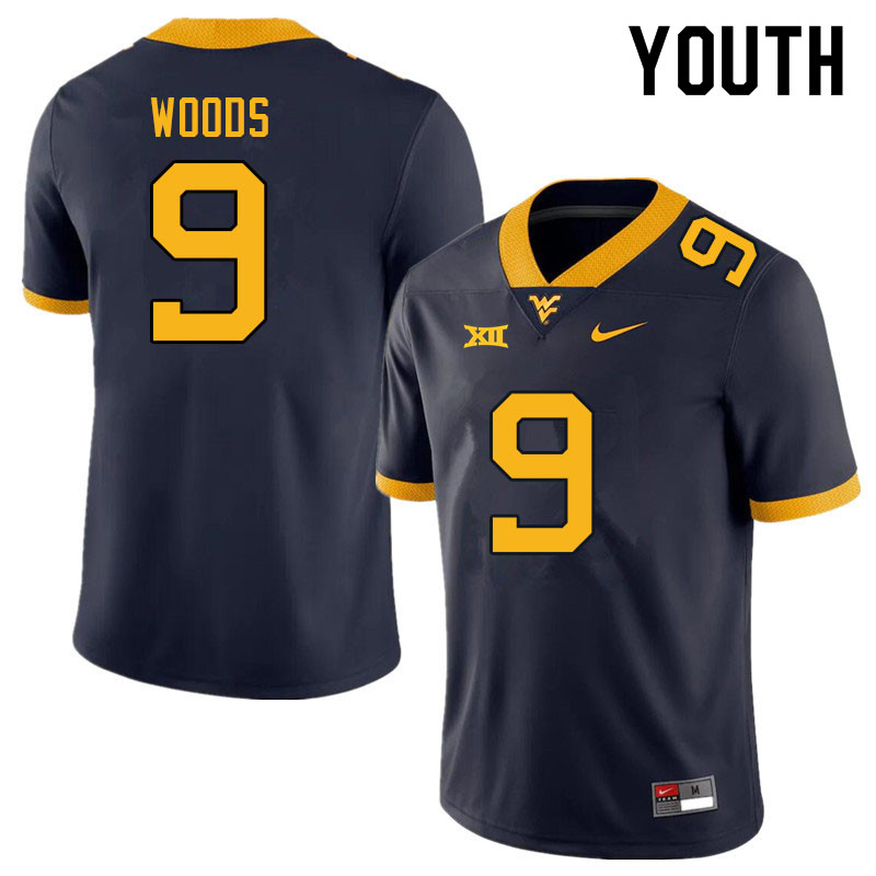 Youth #9 Charles Woods West Virginia Mountaineers College Football Jerseys Sale-Navy
